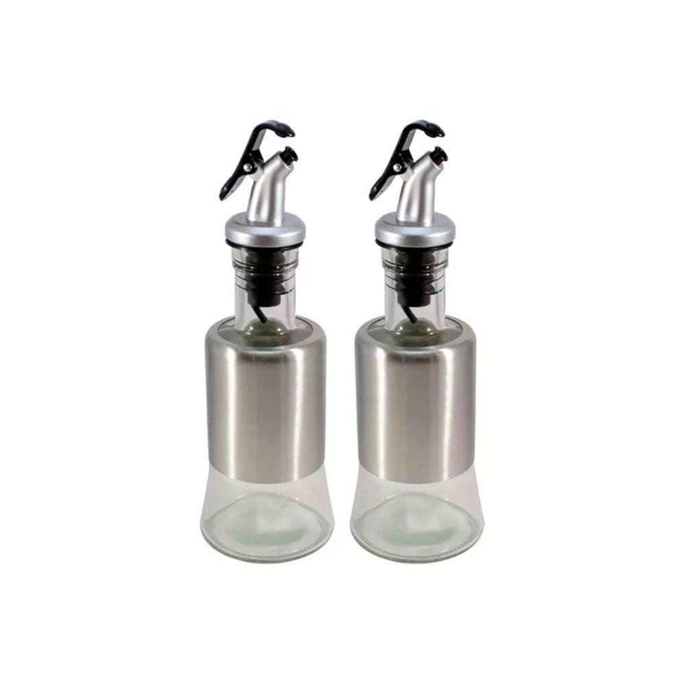 Kit 2 Azeiteiro Vinagreiro Recipiente em Vidro e Inox com Bico Dosador