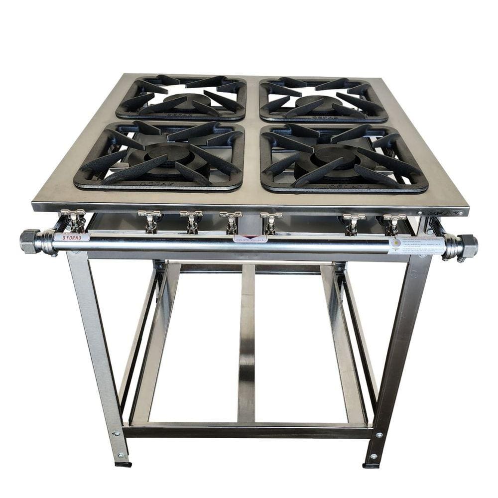 Fogão Industrial Gold 4 Bocas 2QS 2QD Baixa Pressão Perfil 7 Inox 304 Cefaz
