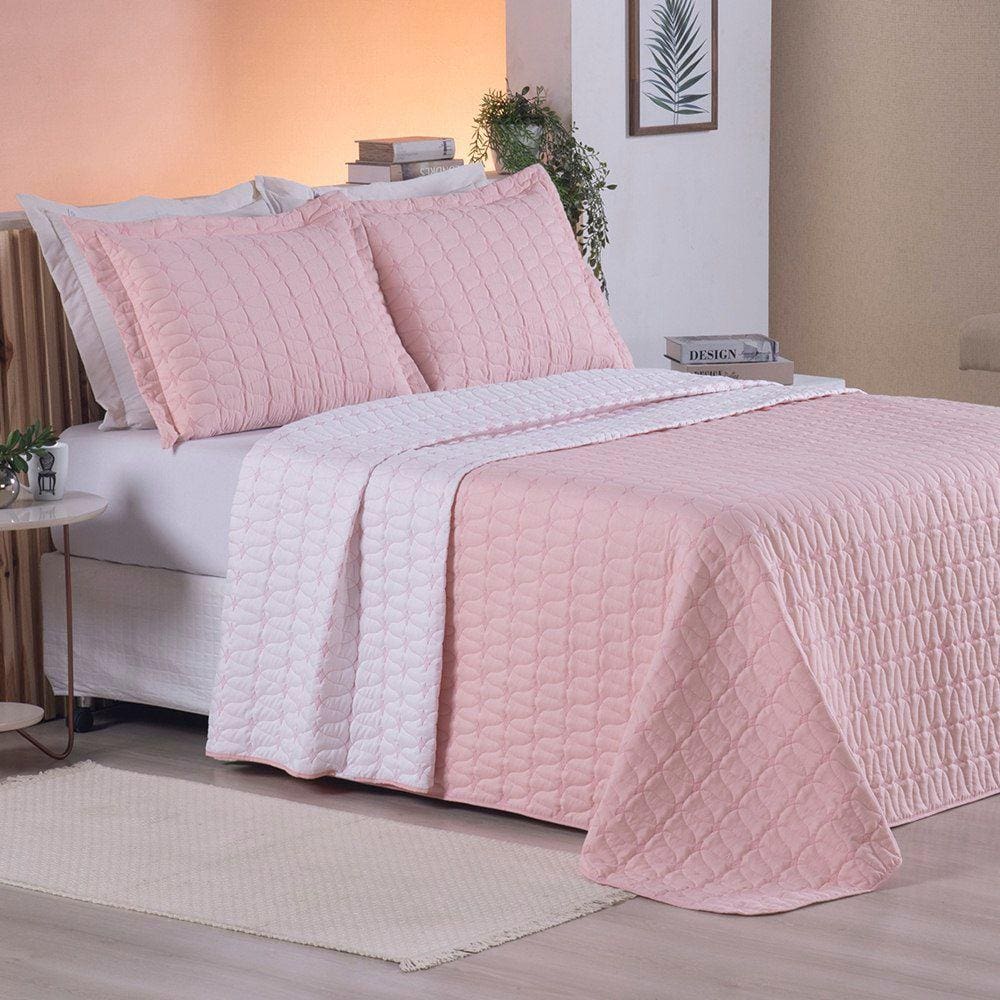 Cobre Leito Queen Cristal Percal 200 Fios Bordado 3 Peças - Rose