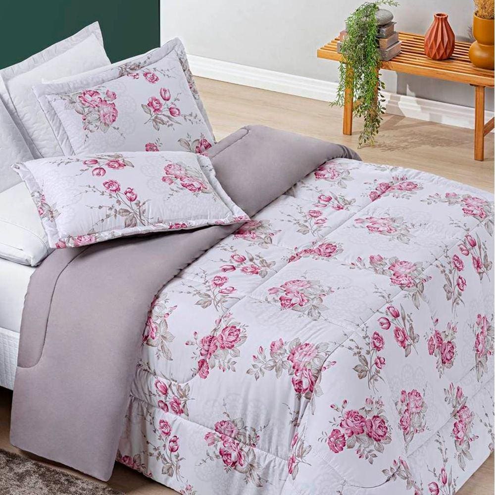 Edredom Queen Dupla Face Avere 200 Fios Estampado 3 Peças - Lilac