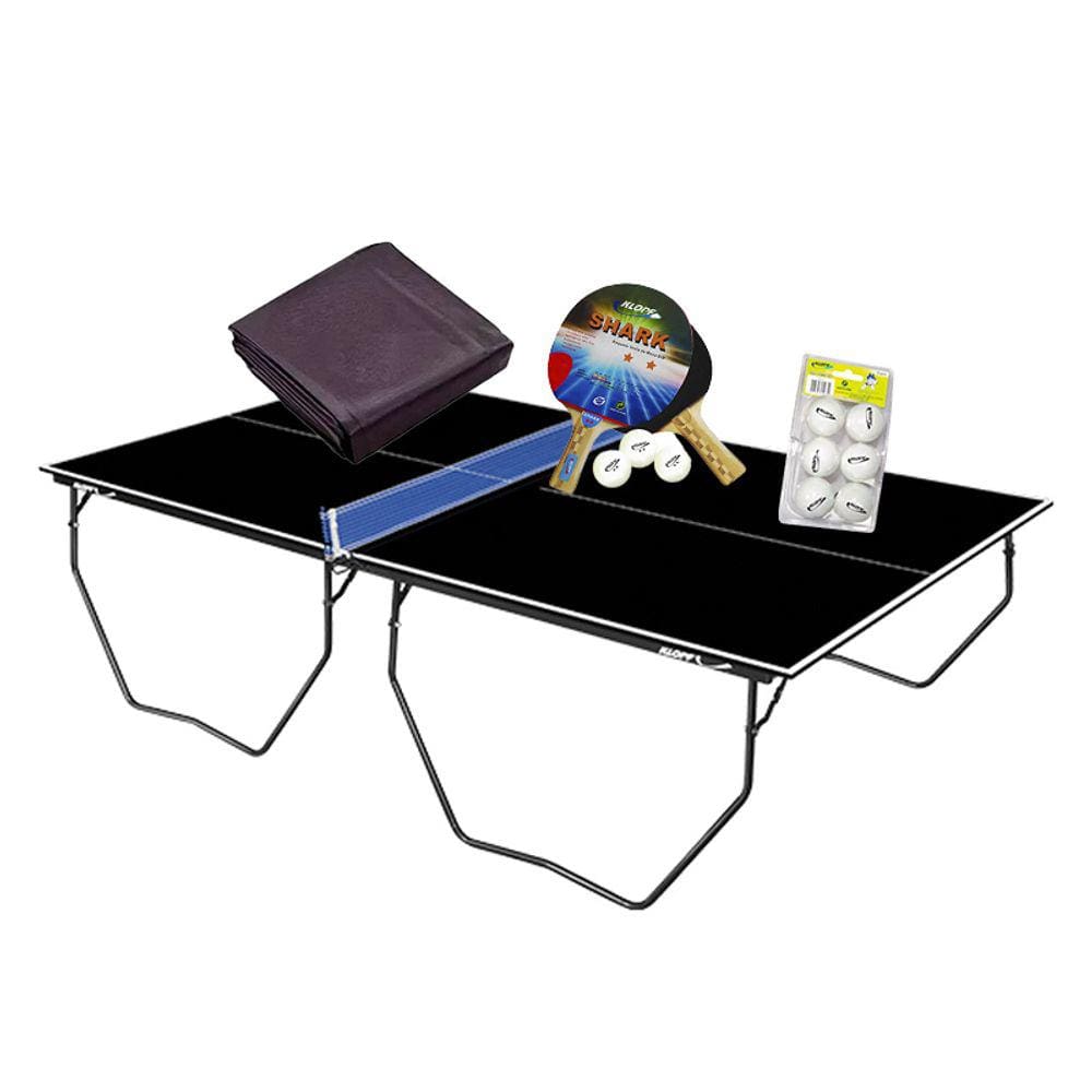 MESA PING PONG COR PRETA MDP 15mm 1087 KLOPF + KIT 5055 + KIT 6 Bol. Branca + Capa Slim