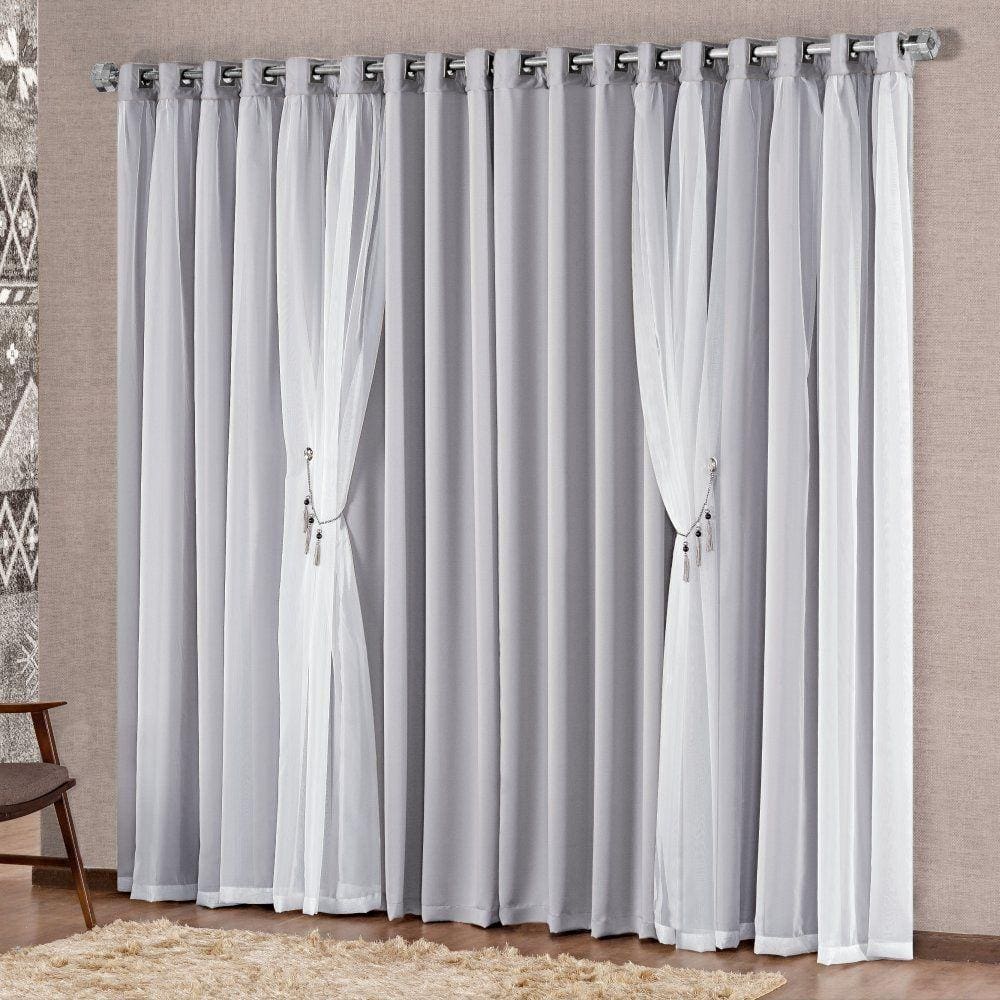 Cortina Mabelle Semi Blackout e Voil 3,00m x 2,50m - Cinza