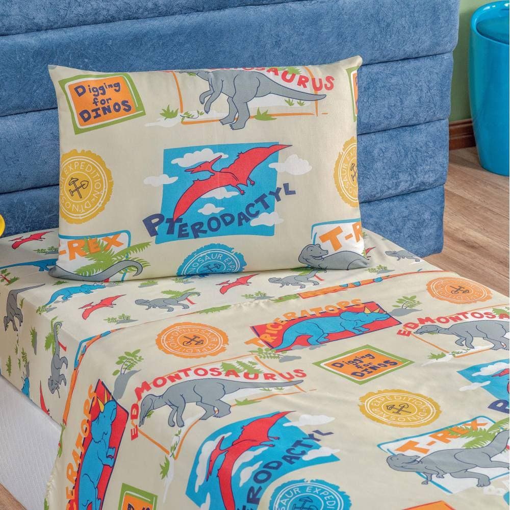 Jogo de Lençol Solteiro Bouti Kids Estampado 3 Peças - Dino