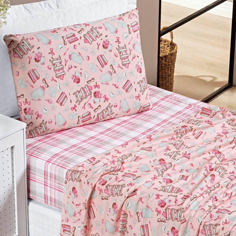 Jogo de Lençol Solteiro Joy Malha 100% Algodão Estampado 3 Peças - Fashion