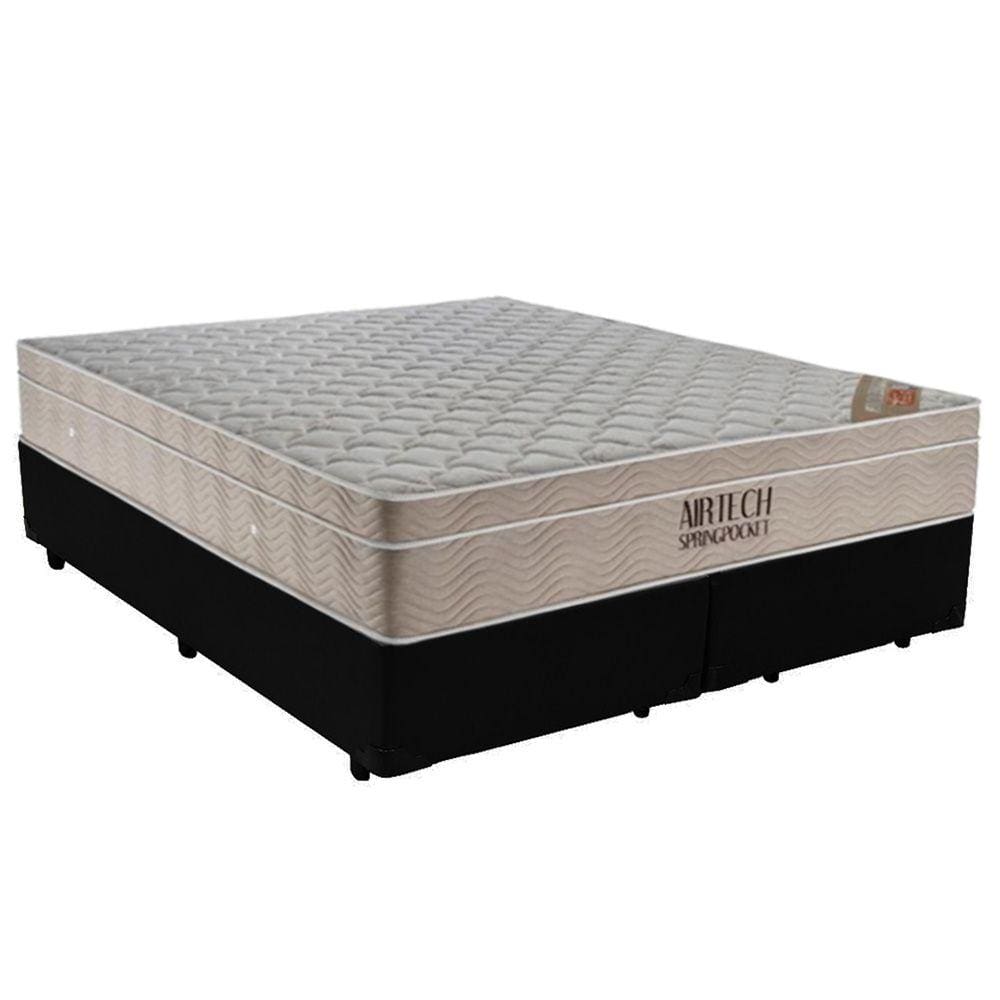 Cama Box Queen Bipartido Sintético + Colchão Ortobom Airtech Molas Ensacadas 158x198x65