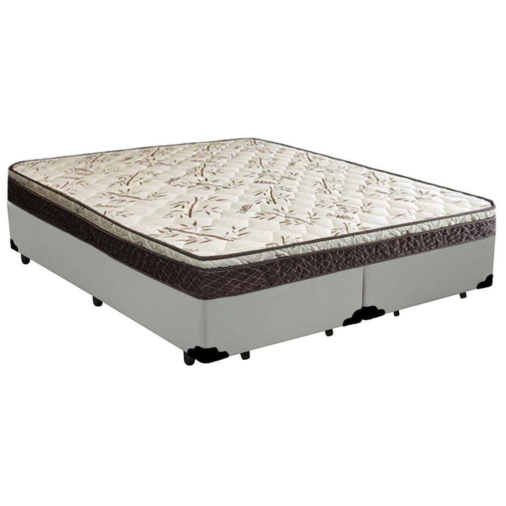 Cama Box Queen Bipartido Sintético +  Colchão Elegance Ortopédico Espuma D33 Extra Firme 158x198x63