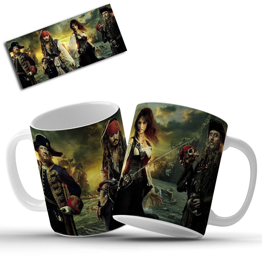 Caneca Piratas do Caribe Decoração em Cerâmica 325ML