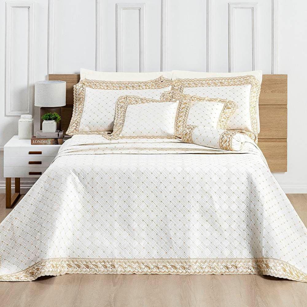 Cobre Leito King Royale Percal 200 Fios Algodão 6 Peças - Off White
