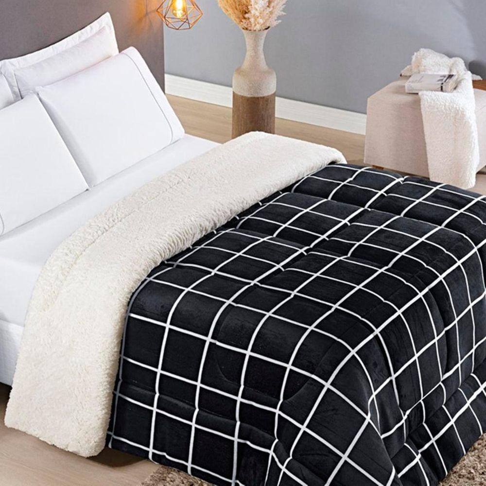 Edredom Queen Coberdrom Sherpa/Mantinha Austin 1 Peça - Preto