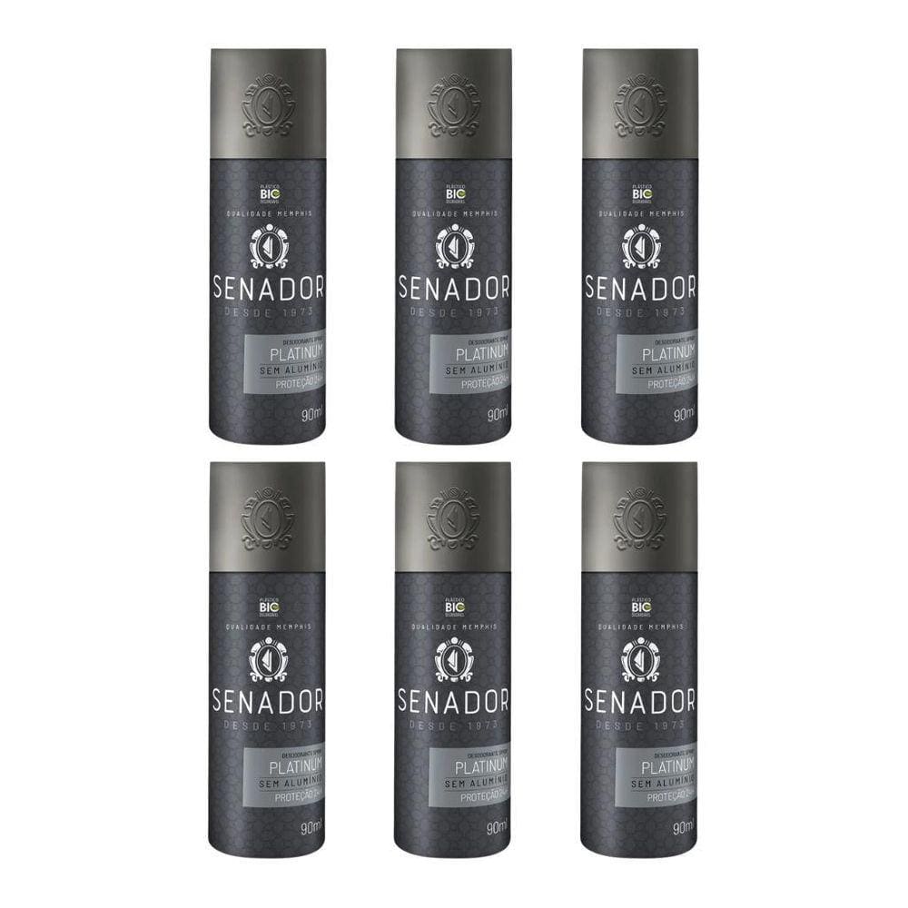 Desodorante Spray Senador Platinum 90Ml - Kit Com 6Un
