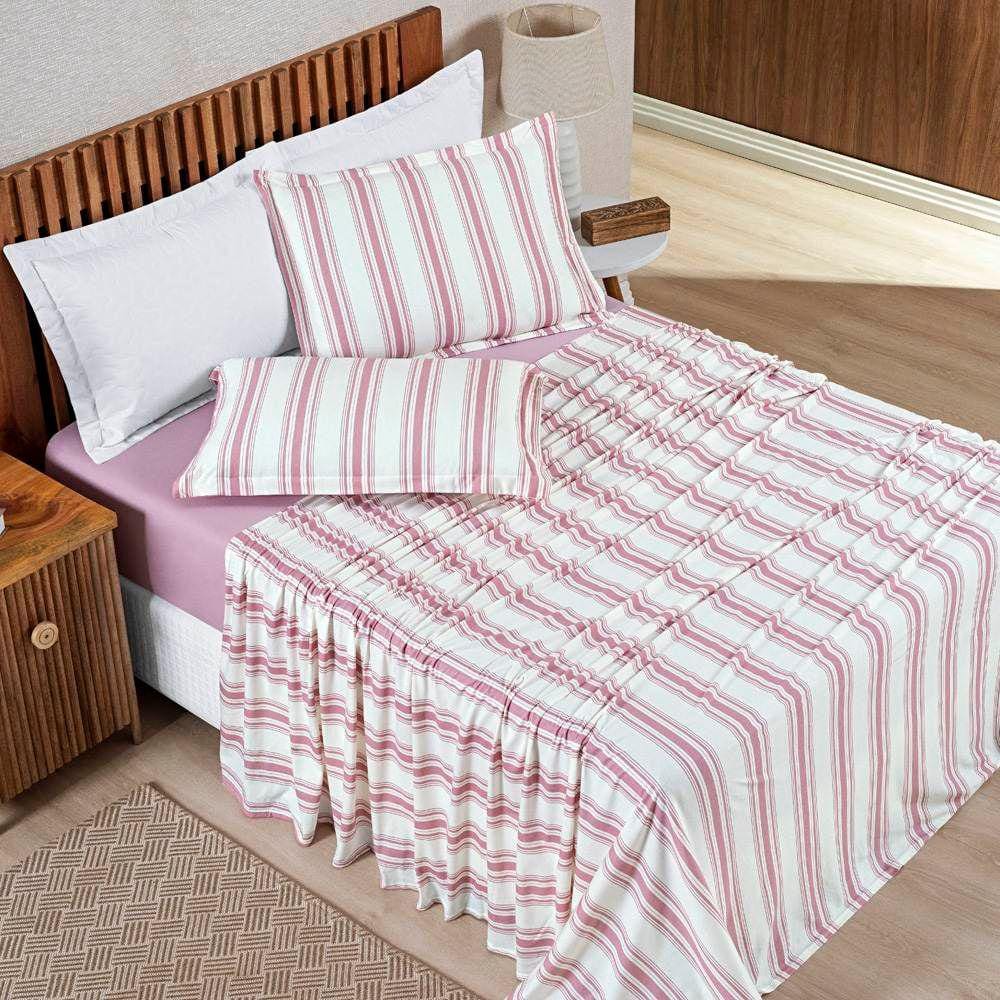 Jogo de Lençol Queen Marim Malha 100% Algodão Estampado 4 Peças - Rose