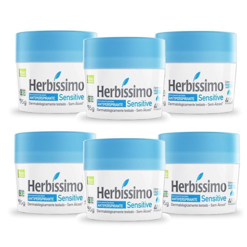 6 Desodorante Creme Herbissimo Sensitive Antitranspirante