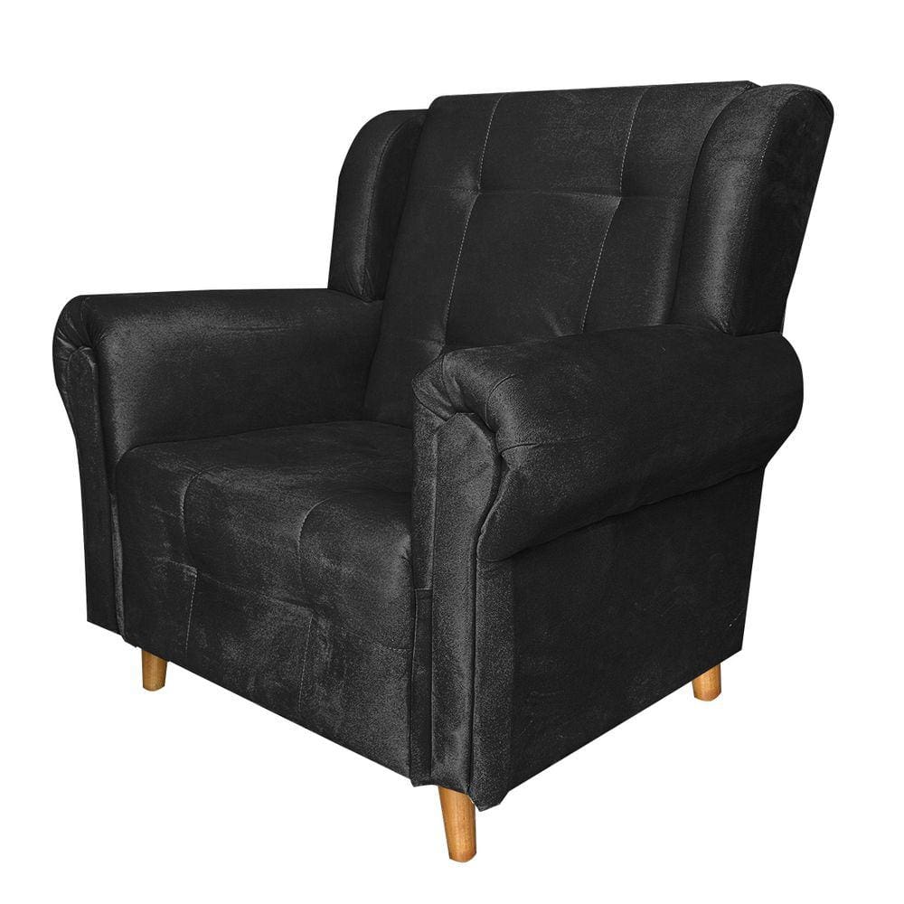 Poltrona Bruna De Amamentação E Descanso Pés De Madeira Suede Preto