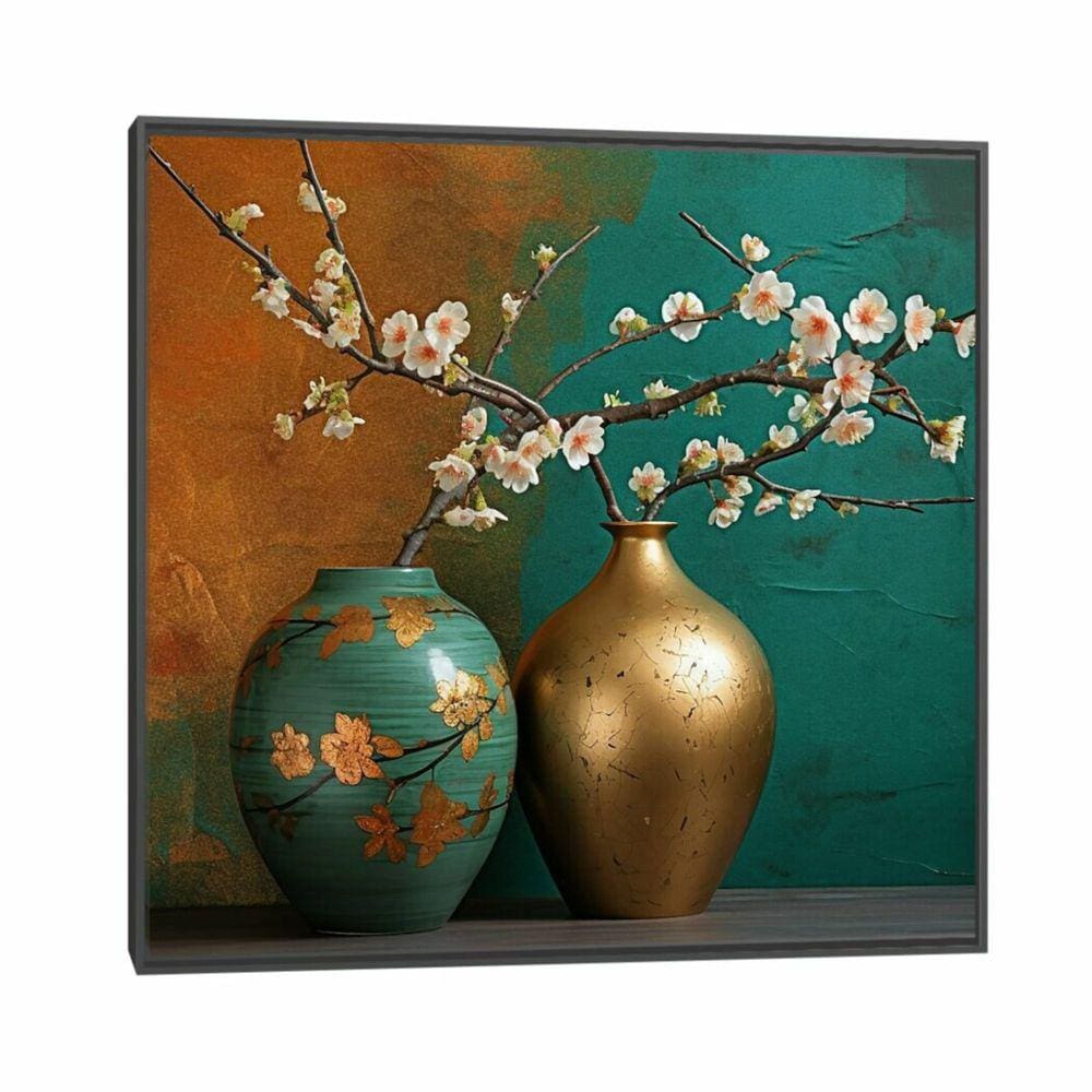 Quadro Canvas Vaso Japonês I 100x100cm Moldura Preta
