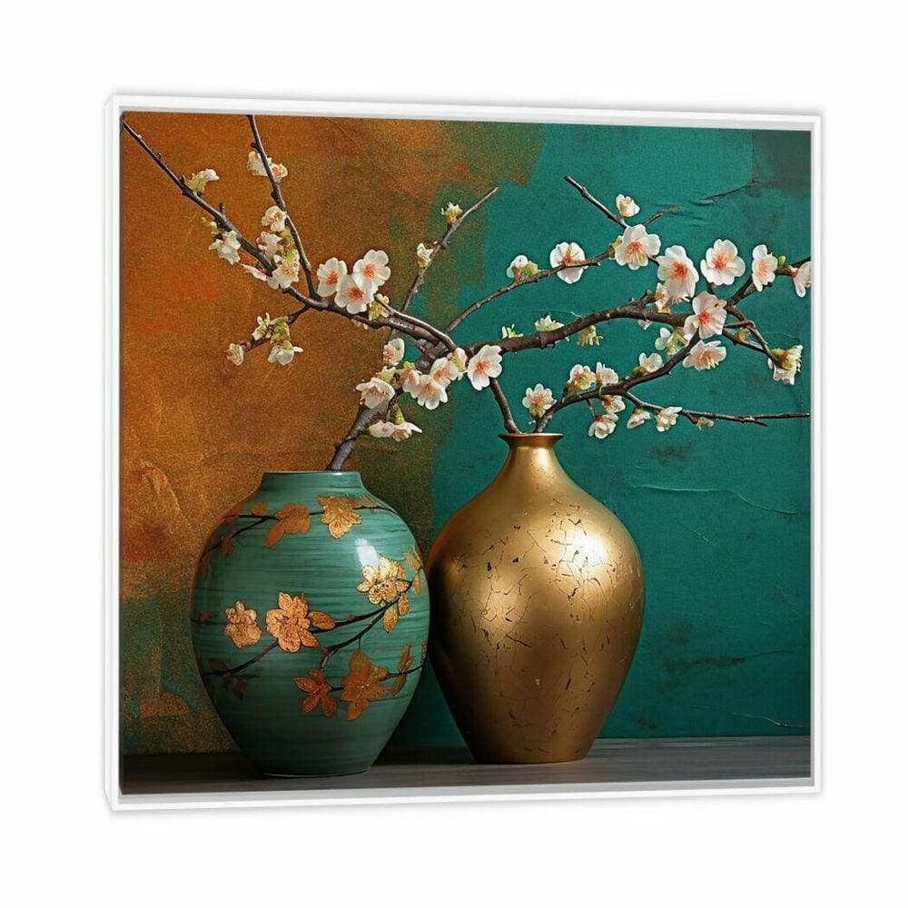 Quadro Canvas Vaso Japonês I 100x100cm Moldura Branca