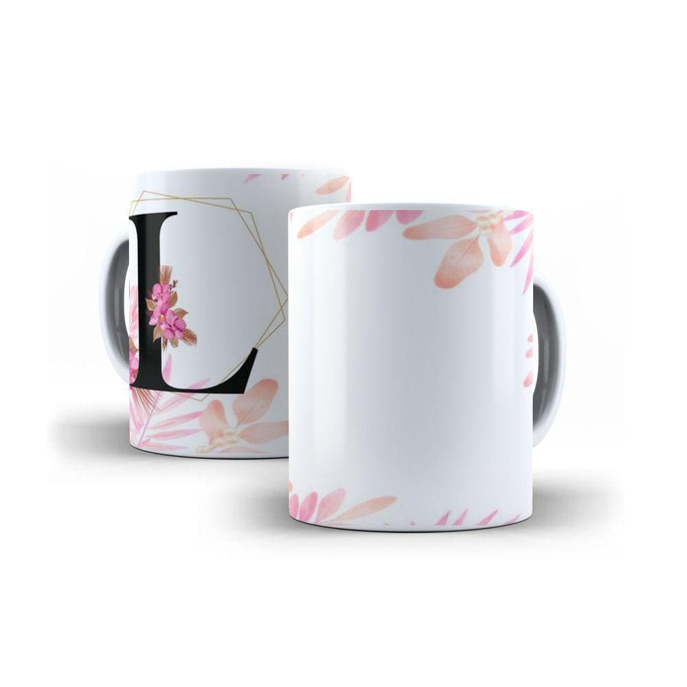 Caneca Personalizada Presente Floral Letra L
