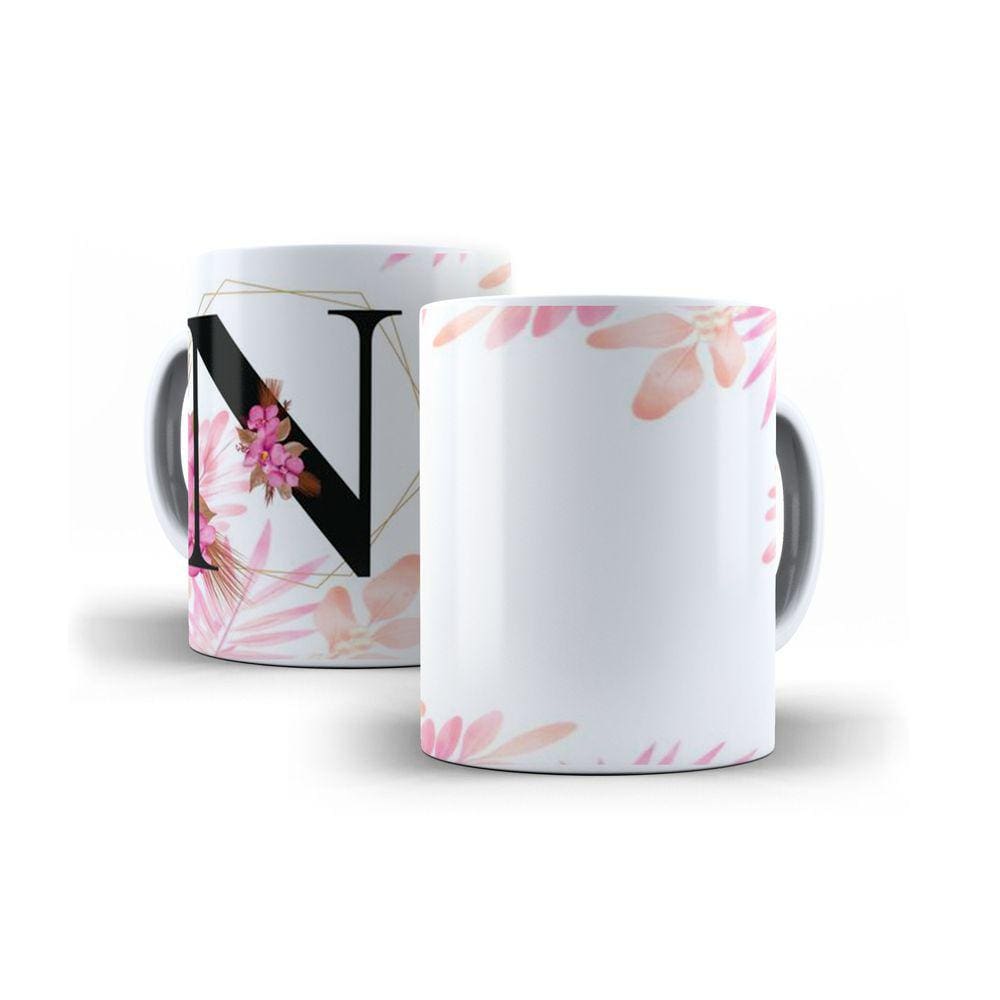 Caneca Personalizada Presente Floral Letra N