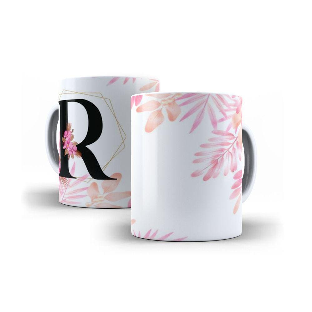 Caneca Personalizada Presente Floral Letra R