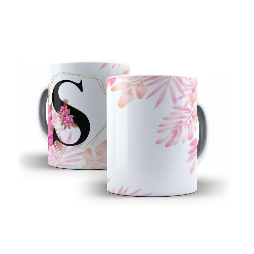Caneca Personalizada Presente Floral Letra  S
