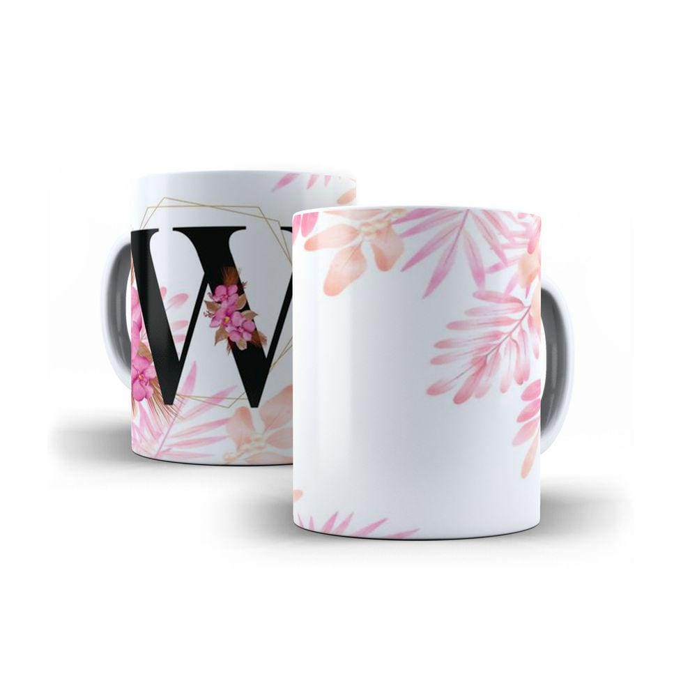 Caneca Personalizada Presente Floral Letra  W