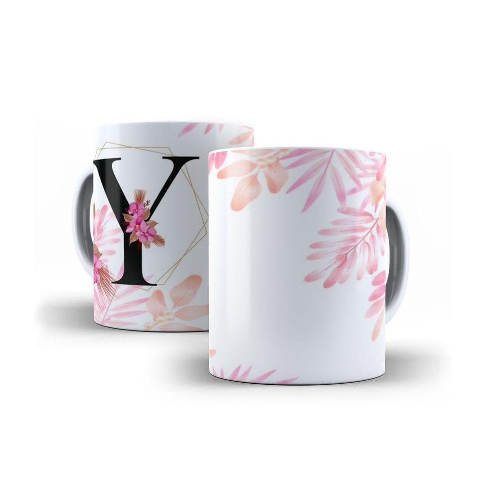 Caneca Personalizada Presente Floral Letra Y