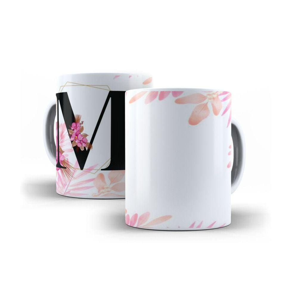 Caneca Personalizada Presente Floral Letra  M