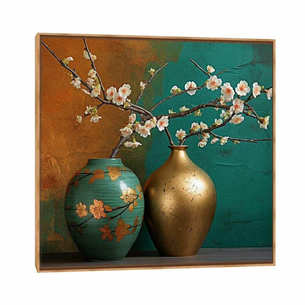 Quadro Canvas Vaso Japonês I 50x50cm Madeira Clara
