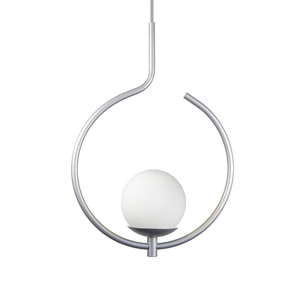 Pendente Lustre On Loop Prata Com Globo De Vidro Branco