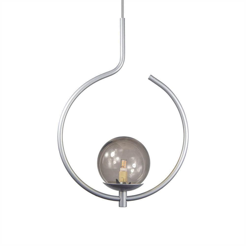 Pendente Lustre On Loop Prata Com Globo De Vidro Fumê