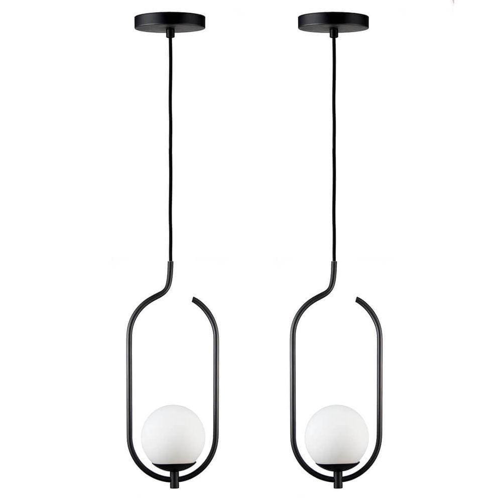 Kit 2 Pendentes Lustres On Clip Preto Globo De Vidro Branco