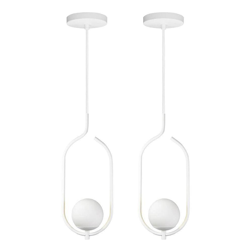 Kit 2 Pendentes Lustres On Clip Branco Globo De Vidro Branco