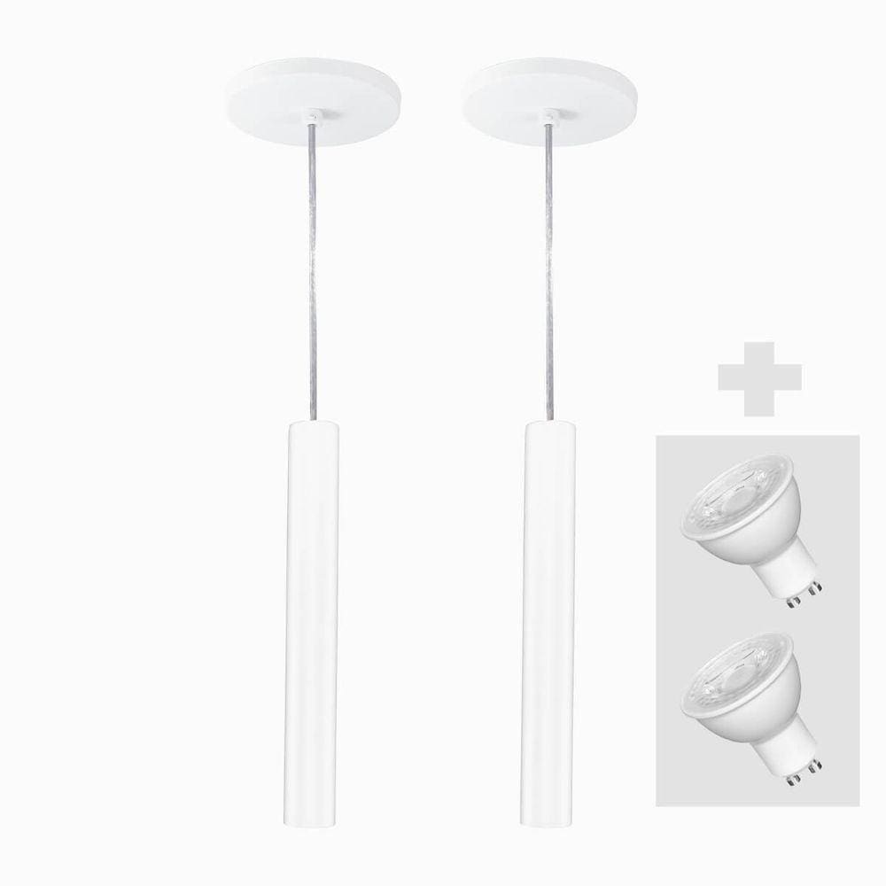 Kit 2 Pendente Tubo Palito 30cm - Branco + Lampada Led 4w