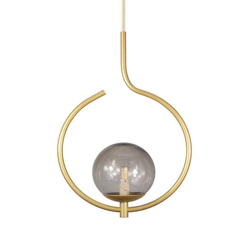 Kit 2 Pendentes On Loop Dourado Com Globo De Vidro Fume