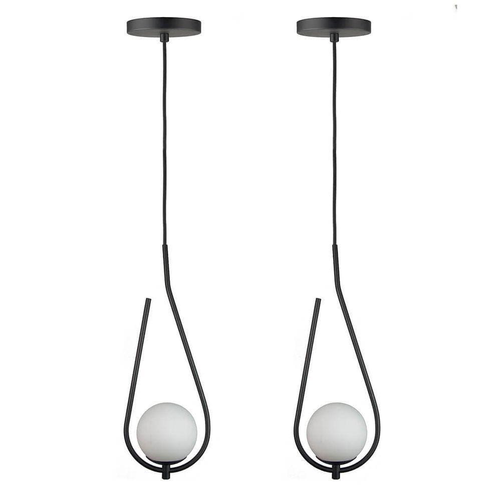 Kit 2 Pendentes Lustres On Drop Preto Globo De Vidro Branco