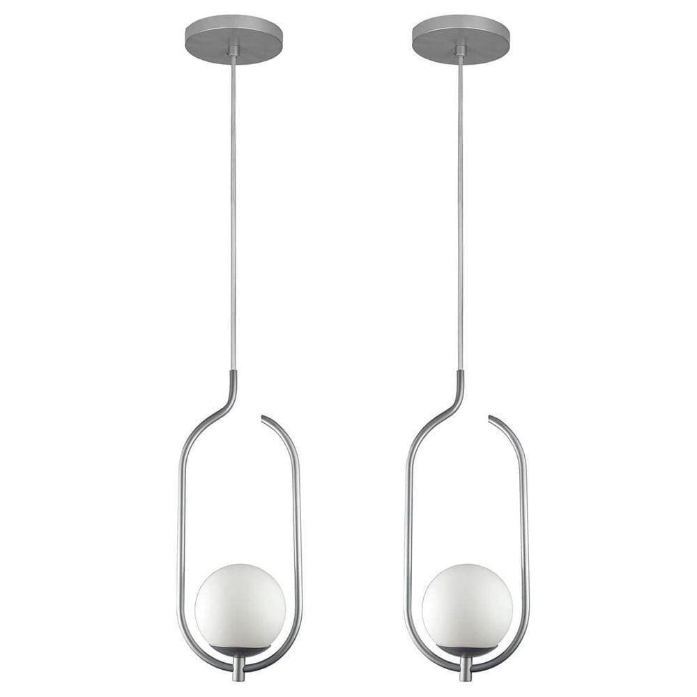 Kit 2 Pendentes Lustres On Clip Prata Globo De Vidro Branco