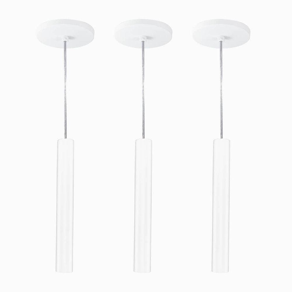Kit 3 Pendente Tubo Palito Moderno 30cm - Branco