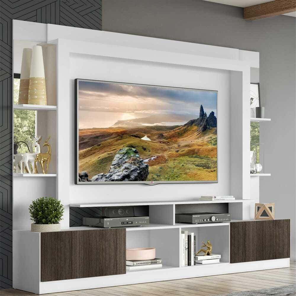 Rack c/ Painel TV 65” Prateleiras c/ Espelho Oslo Multimóveis Branco/Tenerife