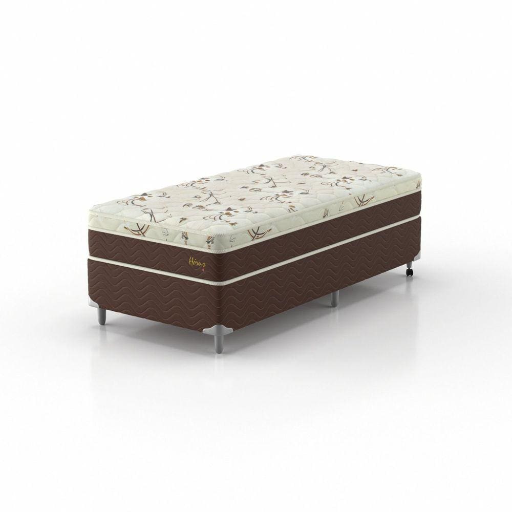 Conjunto Cama Box Solteiro Hórus 88x188x63cm Montreal Bege e Marrom