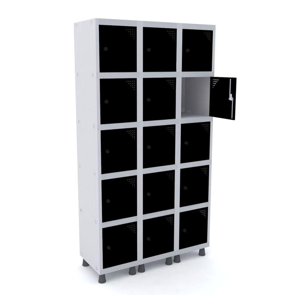 Armário Locker Roupeiro 15 Portas Aço Grp 503/15 Pandin Móvei Cinza/Preto