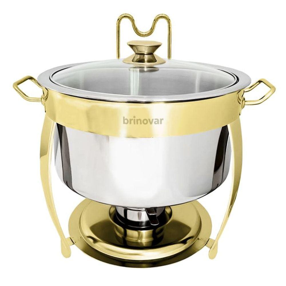 Rechaud Dourado Redondo Banho Maria Aço Inox Brinovar 8 Litros