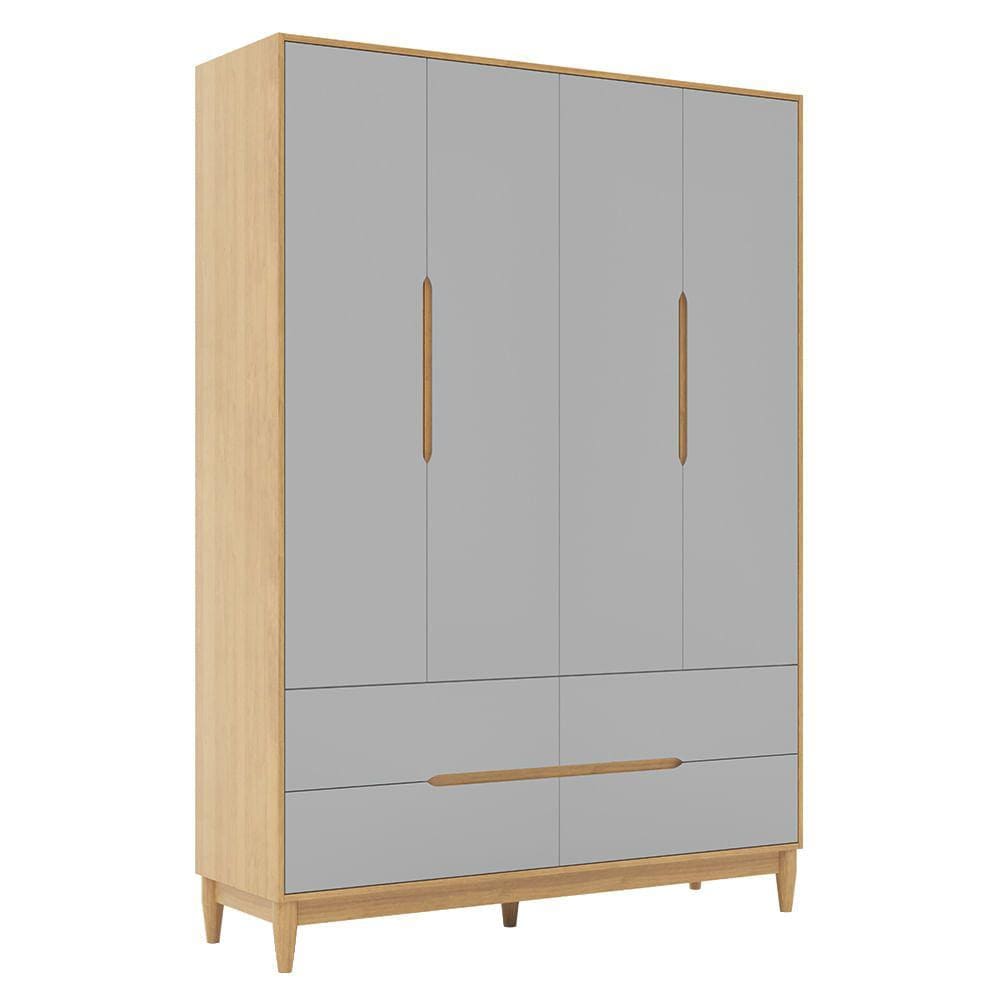 Guarda-Roupa Tomi 4 Portas e 4 Gavetas - Carvalho Malva com Cinza