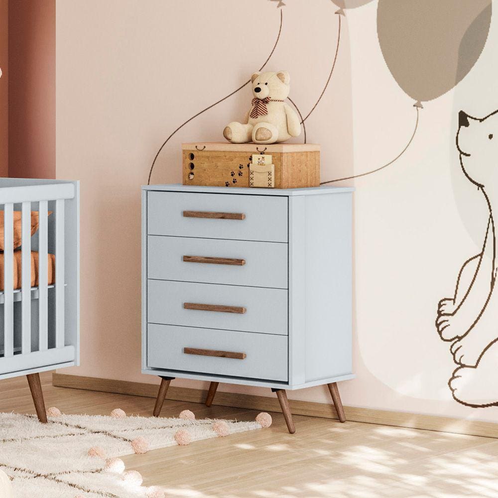 Cômoda Infantil Qencanto Retrô Qmovi 4335 Cinza Acetinado