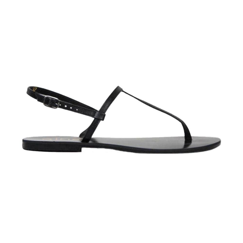 Sandalia Feminina Sandalias Rasteiras Macia Sola Couro T Strap Preto