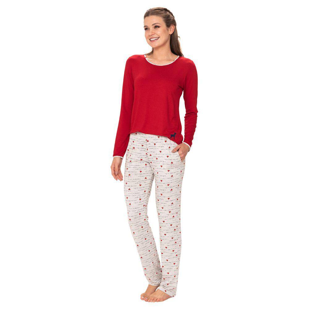 Pijama Adulto Feminino Manga Longa Inverno Visco Estampada