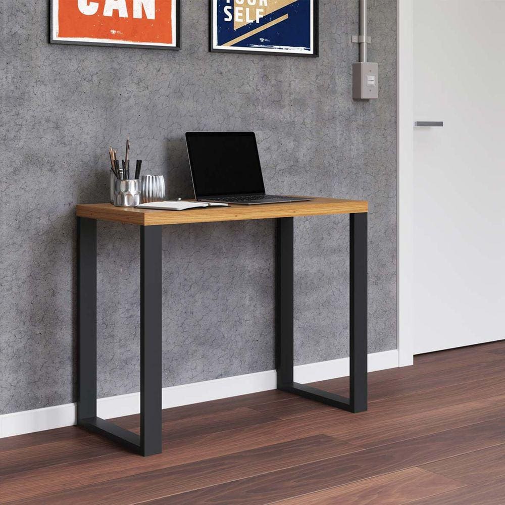 Escrivaninha para Home Office 89x44 Cm Industrial 100% MDF Freijó Preto Fosco Pradel