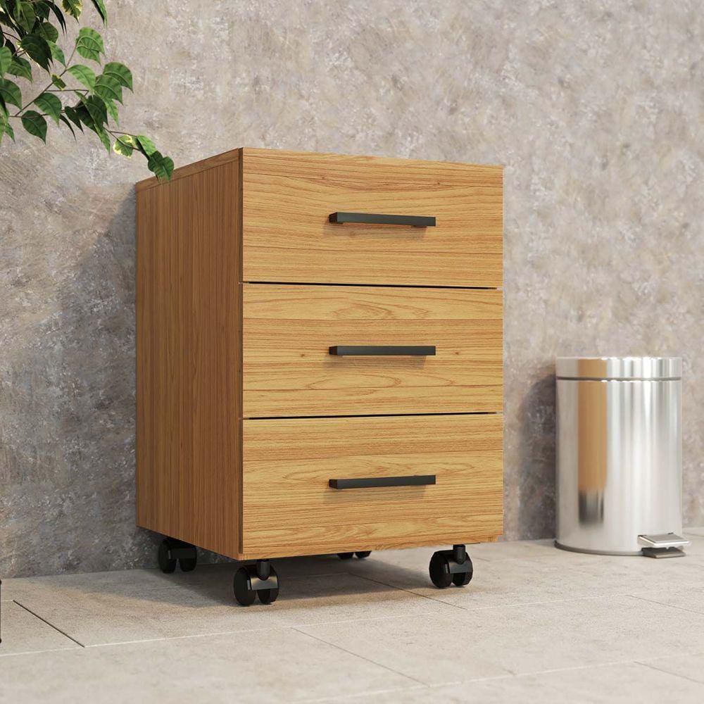 Gaveteiro 3 Gavetas para Escritório Office com Rodizio 39 Cm 100% MDF Freijó Pradel