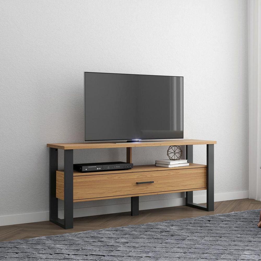 Rack para TV até 55" Industrial 140 Cm 100% MDF Freijó Preto Fosco Pradel