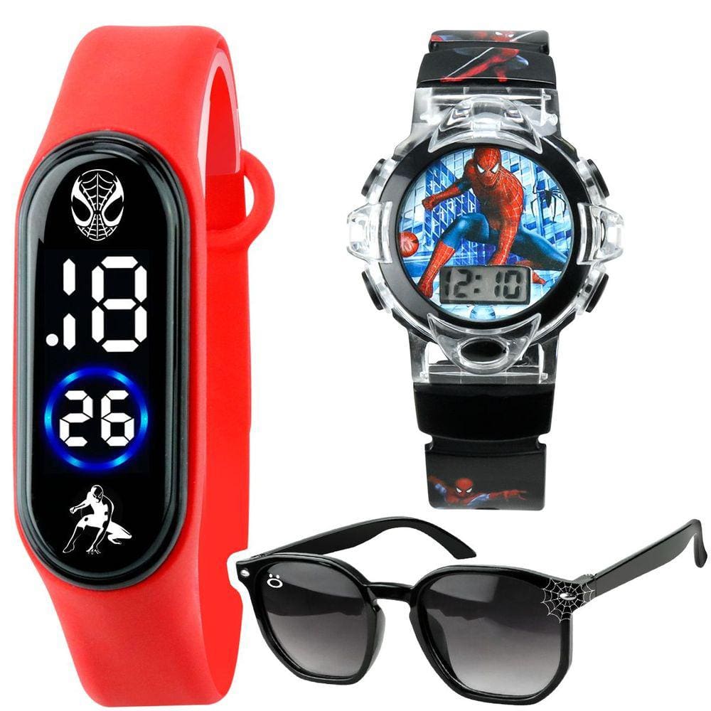 relogio digital preto homemaranha + sol oculos uv protecao