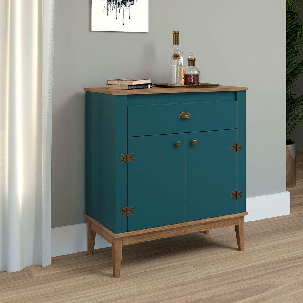 Aparador de Sala 80 Cm 2 Portas 1 Gaveta Colonial Petróleo Móvel Bento