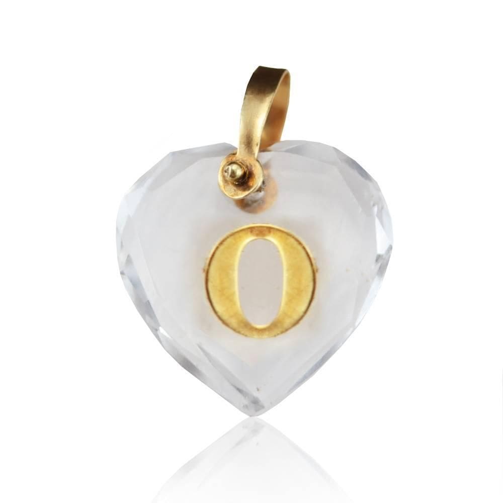 Pingente Cristal Coração Com Letra O Em Ouro 18K